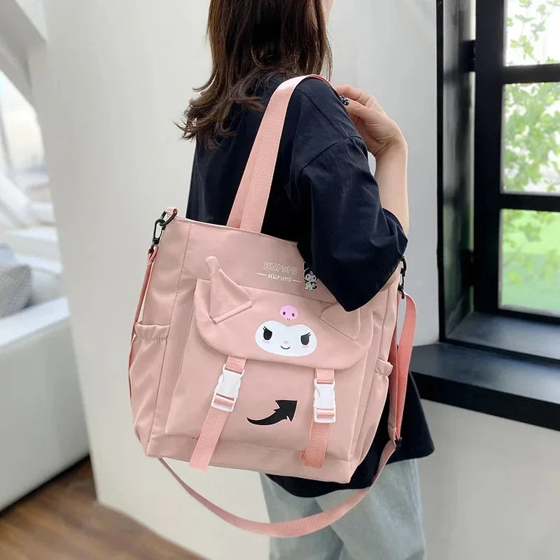 Genuine Sanrio Kuromi Anime Cartoon Simple Shoulder Bag Kawaii Student Tutoring Bag Oxford Cloth Girl Heart All Match Bag New