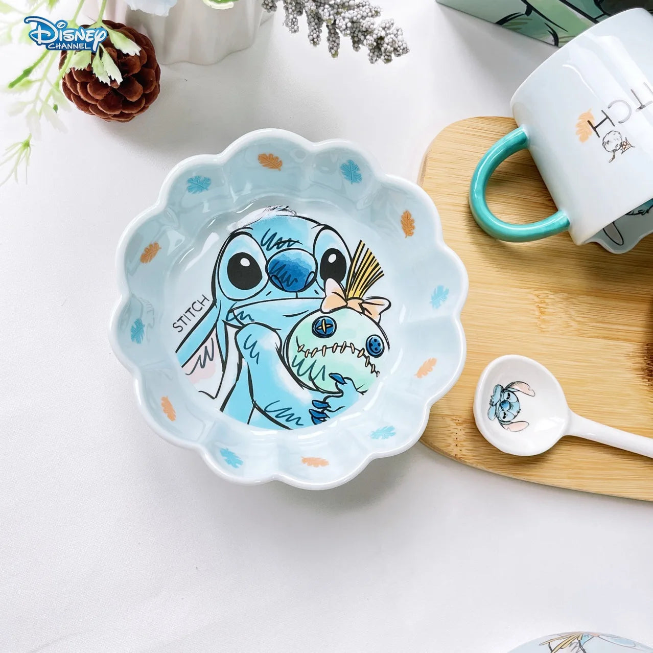 Disney Stitch Ceramic Lace Bowl Kids Tableware Cartoon Stitch Tableware Lace Ceramic Bowl Kitchen Tableware