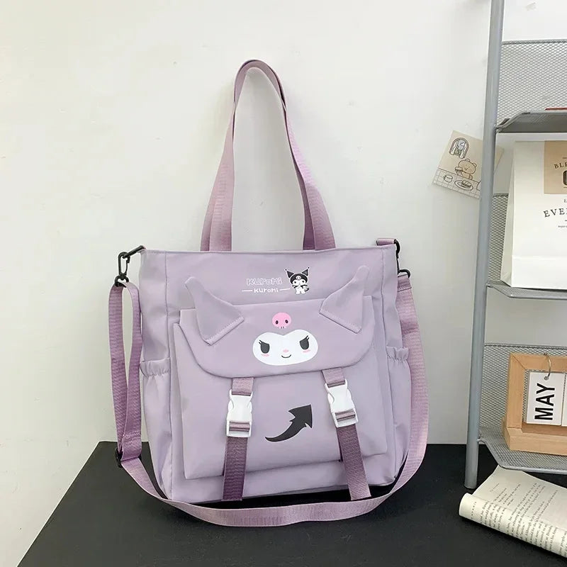 Genuine Sanrio Kuromi Anime Cartoon Simple Shoulder Bag Kawaii Student Tutoring Bag Oxford Cloth Girl Heart All Match Bag New