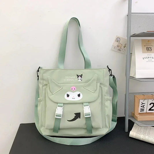 Genuine Sanrio Kuromi Anime Cartoon Simple Shoulder Bag Kawaii Student Tutoring Bag Oxford Cloth Girl Heart All Match Bag New