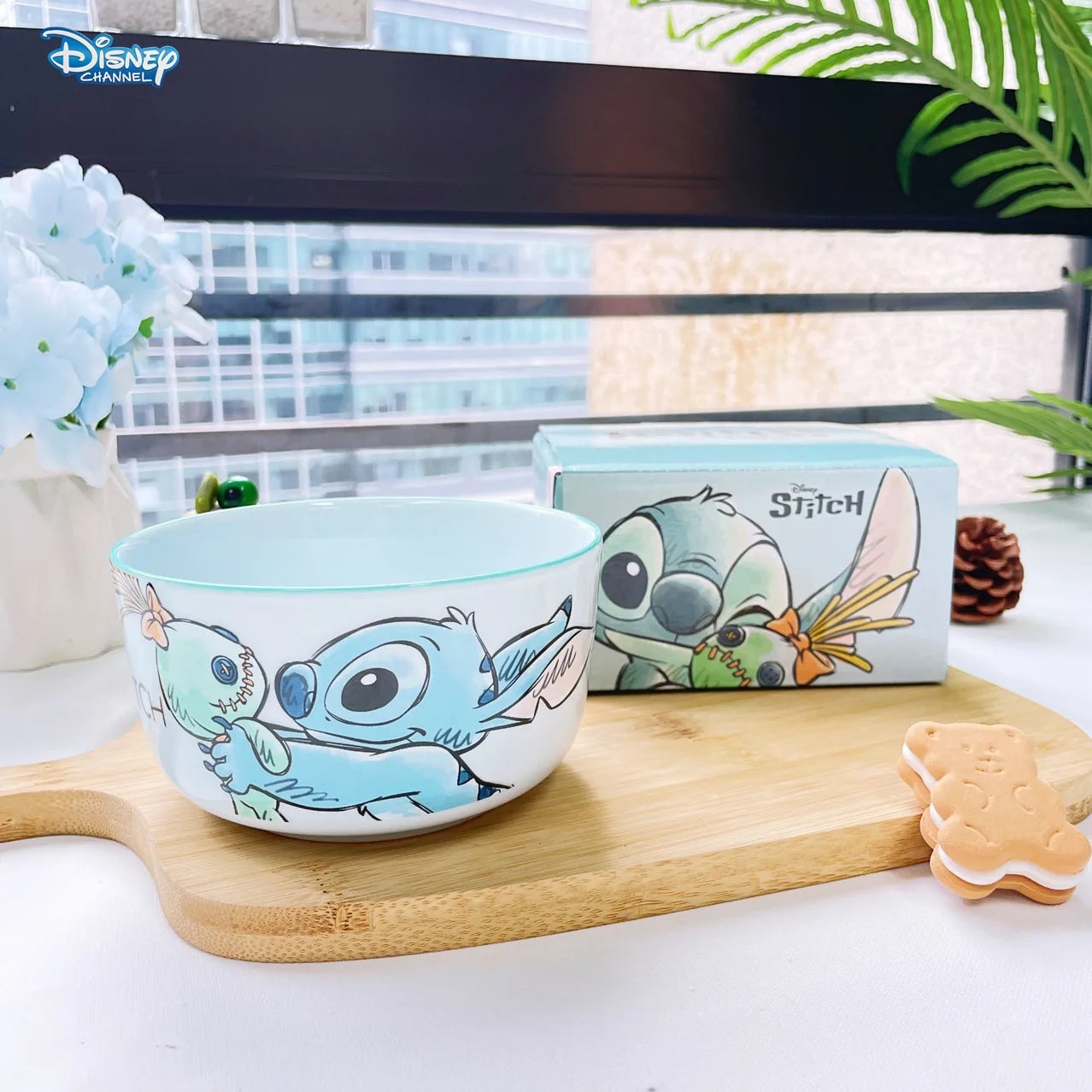 Disney Stitch Ceramic Lace Bowl Kids Tableware Cartoon Stitch Tableware Lace Ceramic Bowl Kitchen Tableware