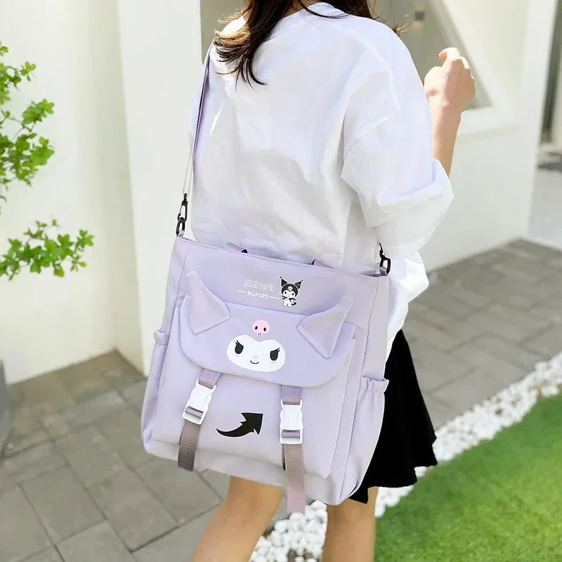 Genuine Sanrio Kuromi Anime Cartoon Simple Shoulder Bag Kawaii Student Tutoring Bag Oxford Cloth Girl Heart All Match Bag New