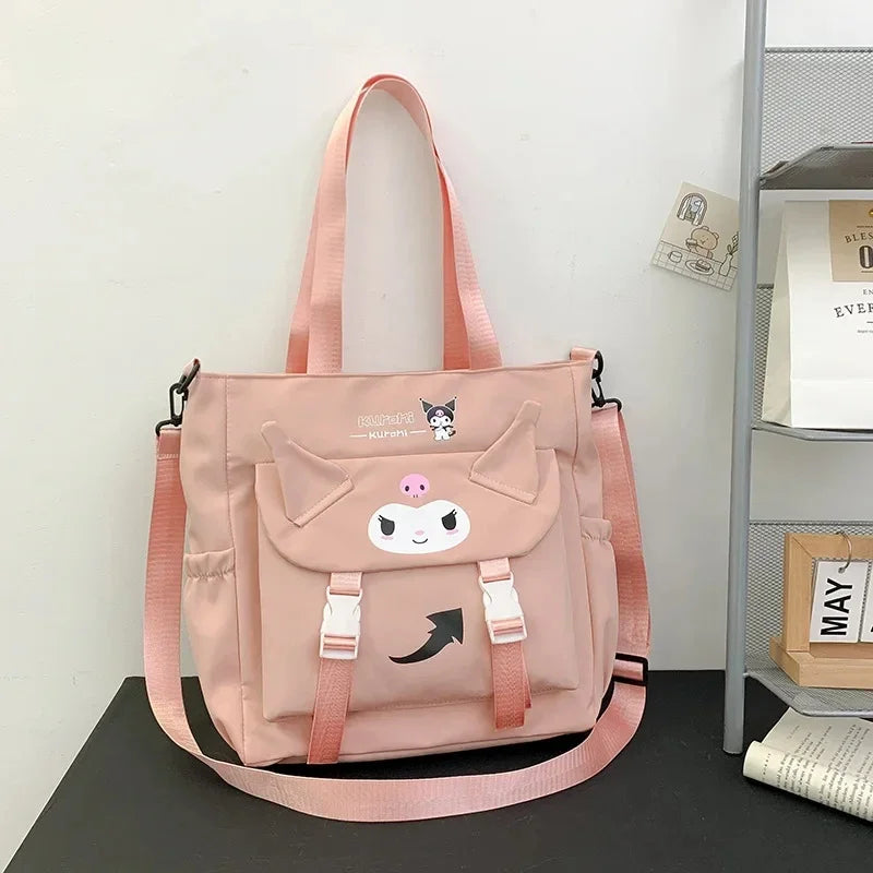 Genuine Sanrio Kuromi Anime Cartoon Simple Shoulder Bag Kawaii Student Tutoring Bag Oxford Cloth Girl Heart All Match Bag New