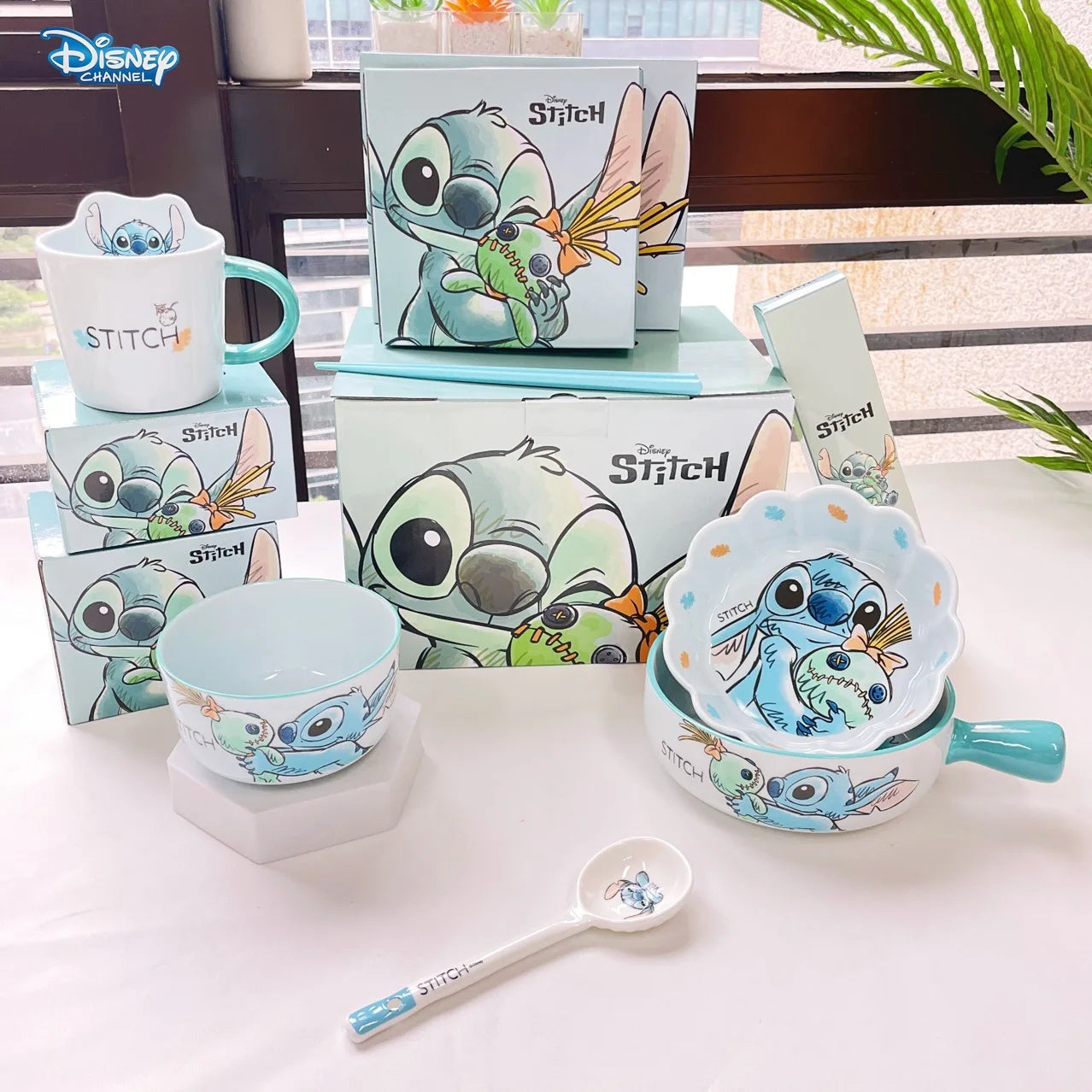 Disney Stitch Ceramic Lace Bowl Kids Tableware Cartoon Stitch Tableware Lace Ceramic Bowl Kitchen Tableware