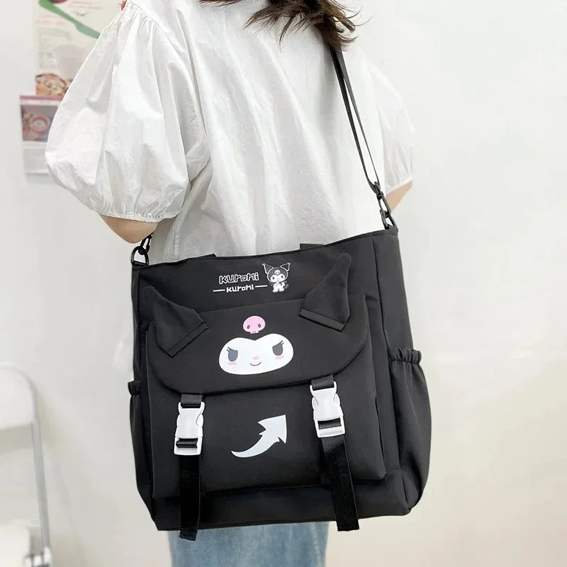 Genuine Sanrio Kuromi Anime Cartoon Simple Shoulder Bag Kawaii Student Tutoring Bag Oxford Cloth Girl Heart All Match Bag New