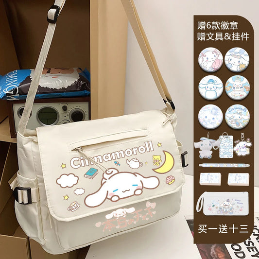 The 2025 new Sanrio Cava Yugui dog travel to work single shoulder bag fashionable young students school canvas messenger bag