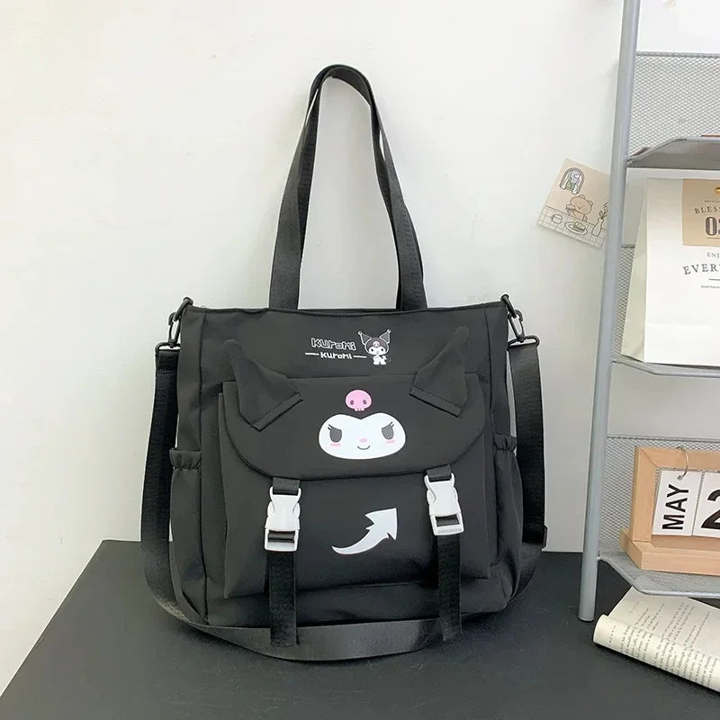 Genuine Sanrio Kuromi Anime Cartoon Simple Shoulder Bag Kawaii Student Tutoring Bag Oxford Cloth Girl Heart All Match Bag New