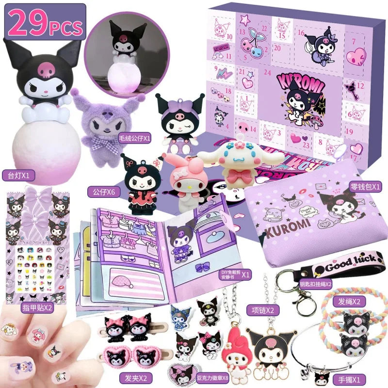 Sanrio Hello Kitty Kuromi Anime Christmas Calendar Blind Box Advent Figures Halloween Countdown Collectible Gift For Kids Toy